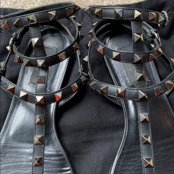 Valentino Noir Rockstud Black Gladiator Sandals 40 - Picture 3 of 5